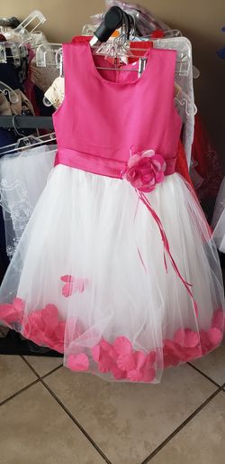 Girl flower dress size 7-8 fuchsia white