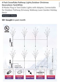 Snowflake Pathway Lights, Outdoor Christmas Decorations Yard, White