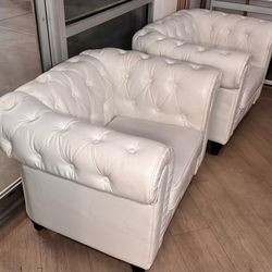 Naomi Home Emery Chesterfield Sofa Set White/Accent Chair