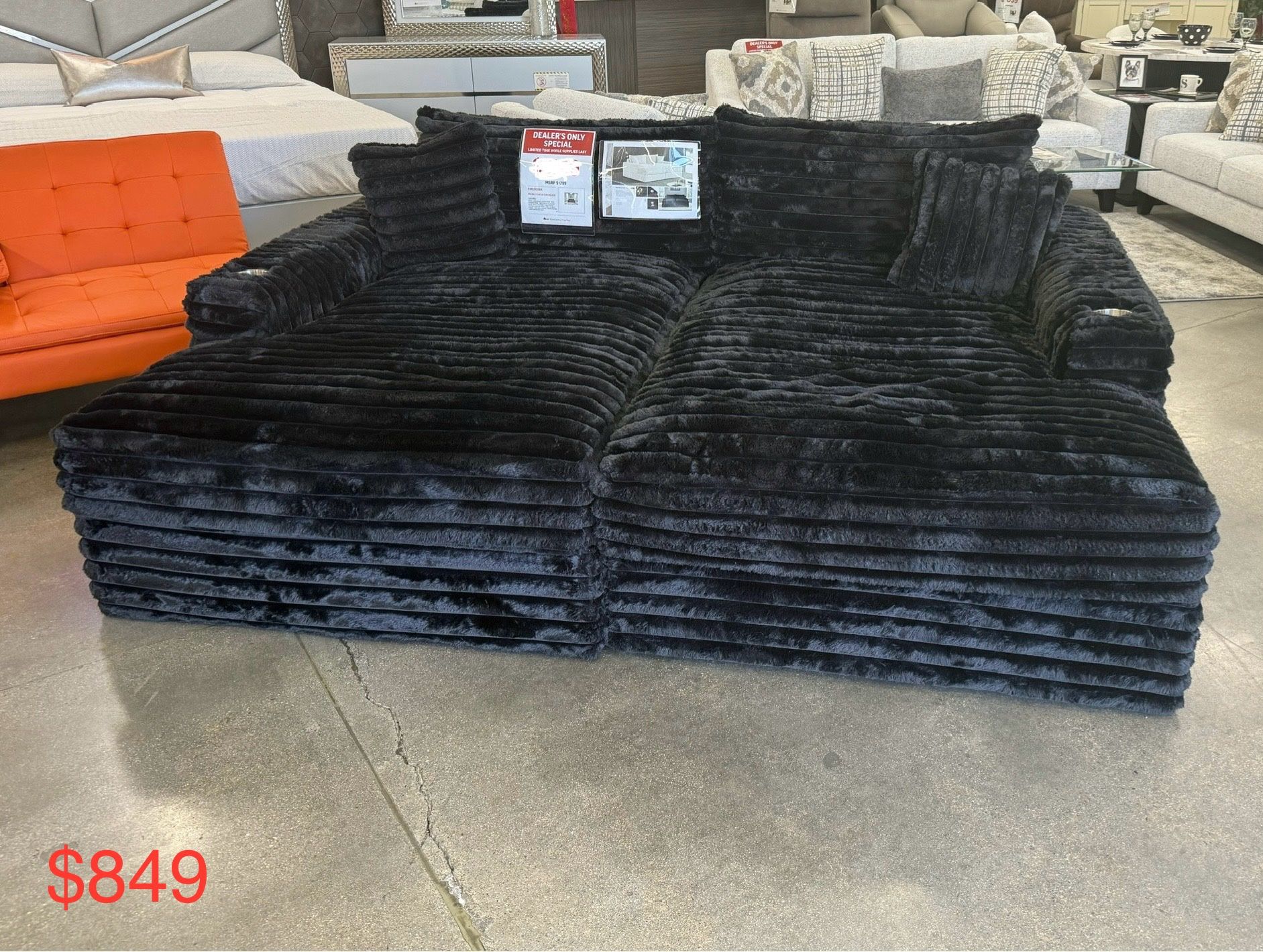 Corduroy lounger Sofa with cupholders
