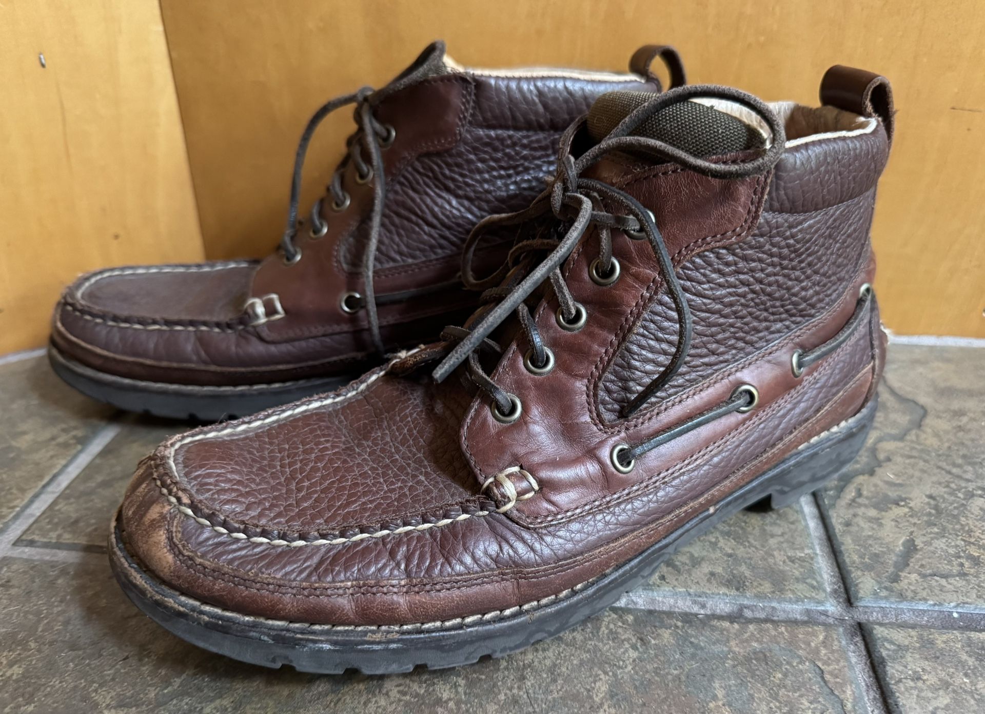 LL Bean Chukka Allagash Bison Brown Leather Moc Toe Boots Mens 11 1/2 - 11.5 D