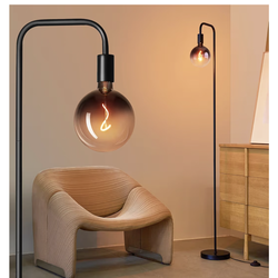 ONEWISH Floor Lamp for Living Room - Minimalist Industrial Standing Lamp with Modern LED Bulb, Globe Black Clear Glass 6", 1800K Warm Ambiant Lighting