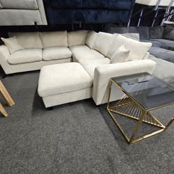 Brand New Sectional Beige Corsuroy Fabric 4 Pcs $649 Free End Table Gold