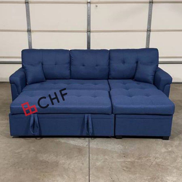 Linen Reversible Sleeper Sectional Sofa with Storage Chaise // Different Colors Available 