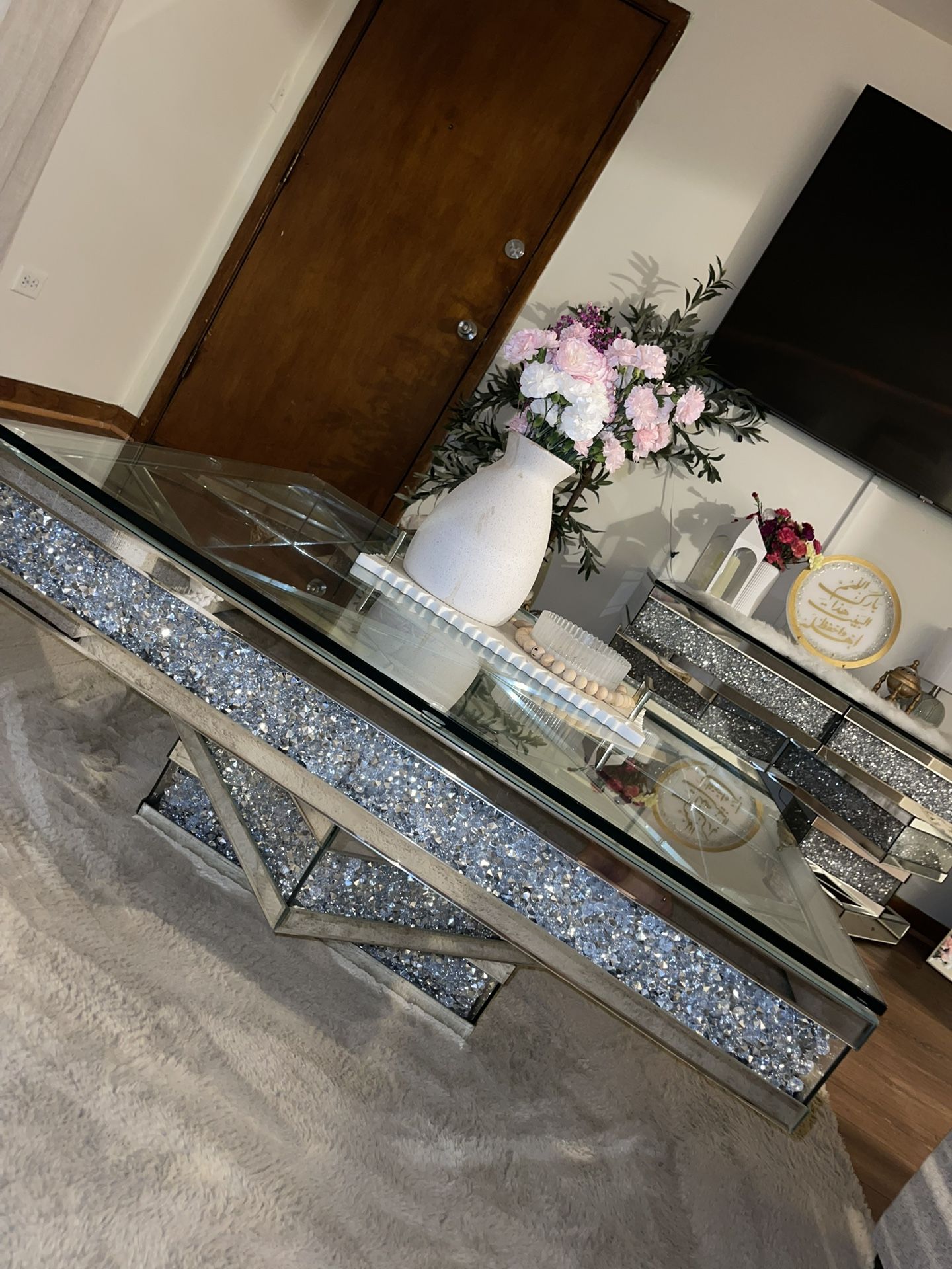 crystal coffee table + 2 side tables
