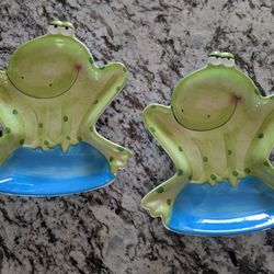 Set of 2 Ellen Crimi-Trent Frog Plates – Whimsical Ceramic Platter Dishes