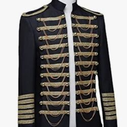 Gold Chain Military Blazer Jacket Men Steampunk Prince Palace Stand Collar Cardigan Blazers Party Club Costume

 