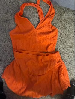 Orange Halter Crop Top and Skirt Set