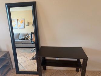Full Length Floor Mirror and Dark Wood Desk