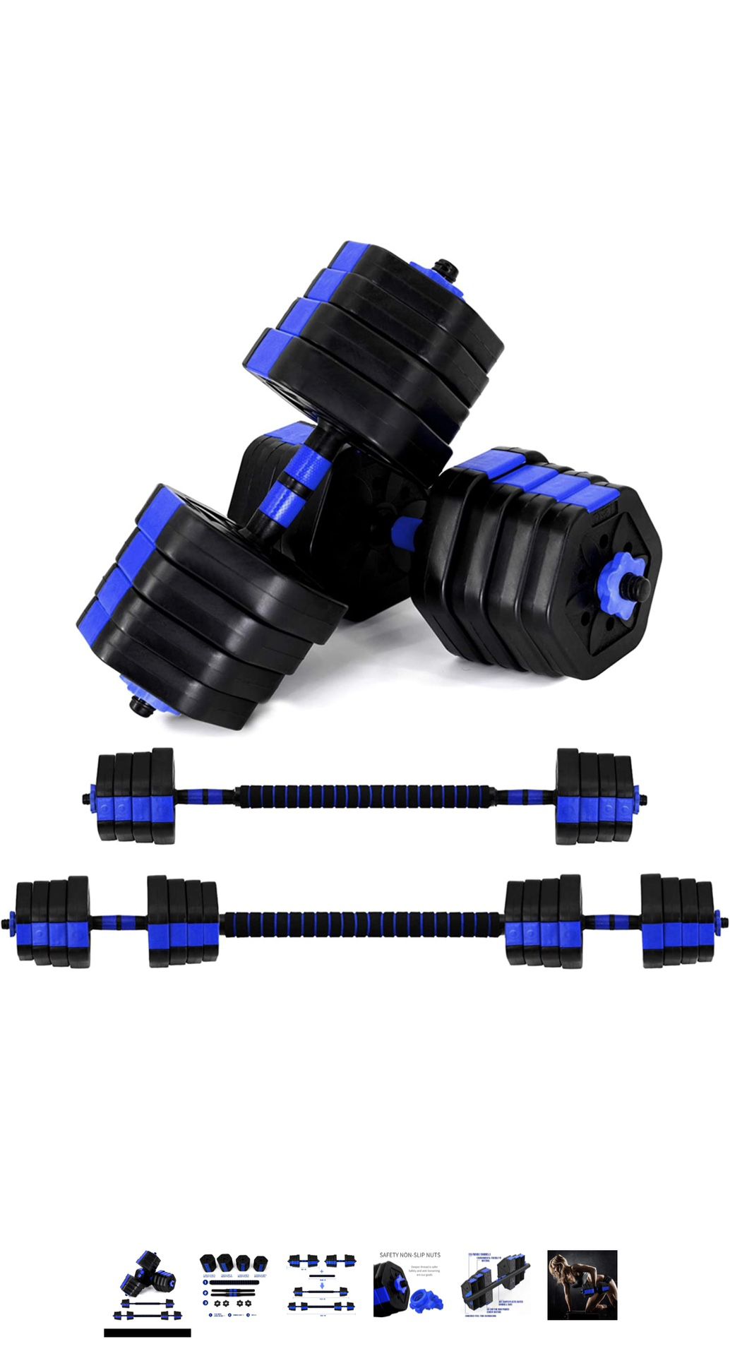 VIVITORY Dumbbell Sets Adjustable Weights, Free Weights Dumbbells Set with Connector, Non-Rolling Adjustable Dumbbell Set, Weights Set for Home Gym, 4