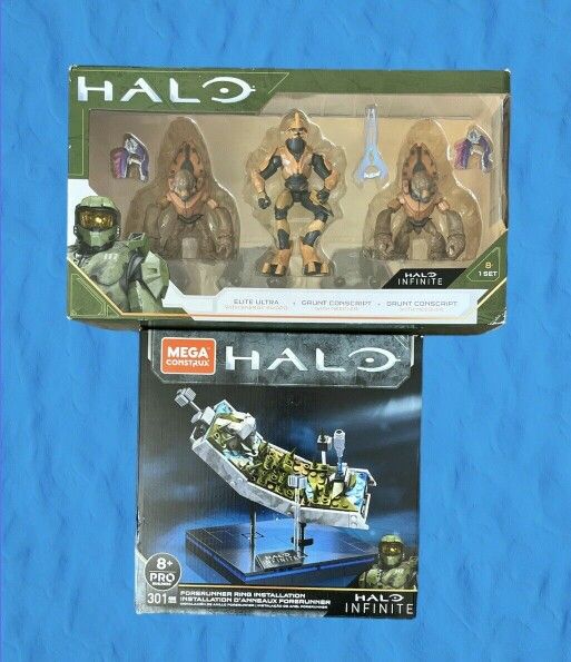 Halo Infinite Elite Ultra Grunt Conscript Action Figures 3-Pack & Mega Construct