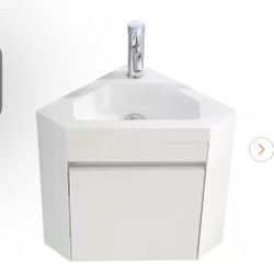 15.75 in. W x 15.75 in. D x 19.49 in. H Corner Bath Vanity in White with White Top with White Sink