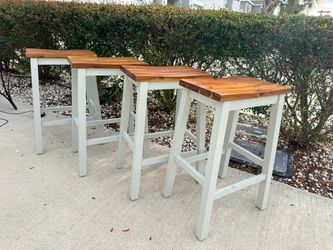 Set of 4 Wood Top Bar Stools