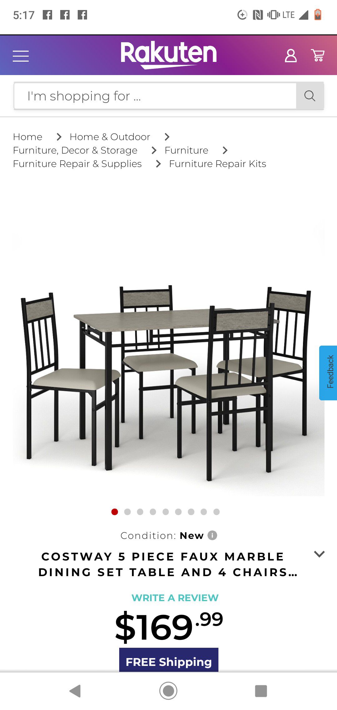 (((Brand New still in the box )))) HW52164 New Costway 5 Piece Faux Marble Dining Set Table and 4 Chairs Kitchen Breakfast Furniture sold by Costway.