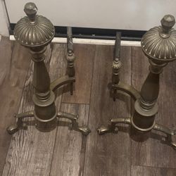 1900s Antiq Fireplace Andirons 25” Claw Foot Federal Style Heavy Metal 15lb each