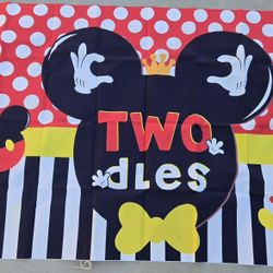 Mickey mouse Cartoon 2nd Birthday Party Decorations 5x3FT Backdrop Banner Cute Mouse Theme Photo Props Background for “Oh Two” Party Celebration Suppl