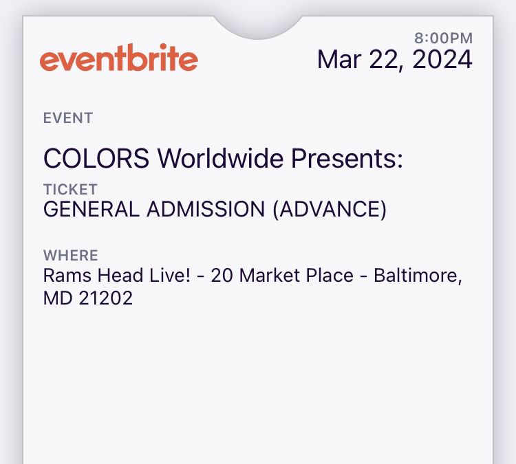 Concert Ticket - Baltimore R&B Only