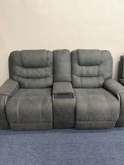 Gray Reclining Loveseat with Center Console