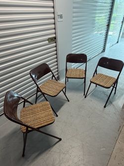 Vintage 1981 Samsonite Folding Chairs Set of 4 – Original Woven Seats – Retro