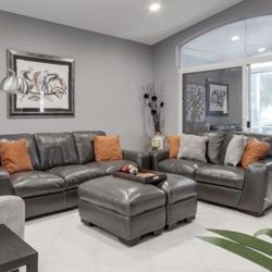 Grey Vinyl Sofa & Loveseat/peeling Armrests X4