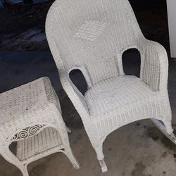 Antique White Rocking Chair With Matching Side Table 