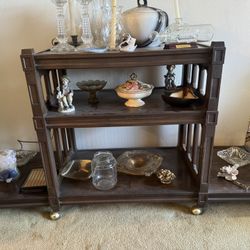 Vintage dark wood 3 shelf bar cart 