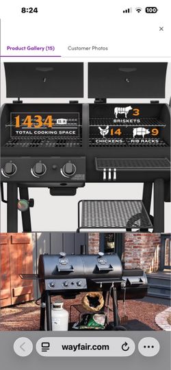 New Canyon Combo Dual Fuel 3-Burner Propane Gas and Charcoal Smoker and Grill with 1031 sq. in. Cooking Area in Black