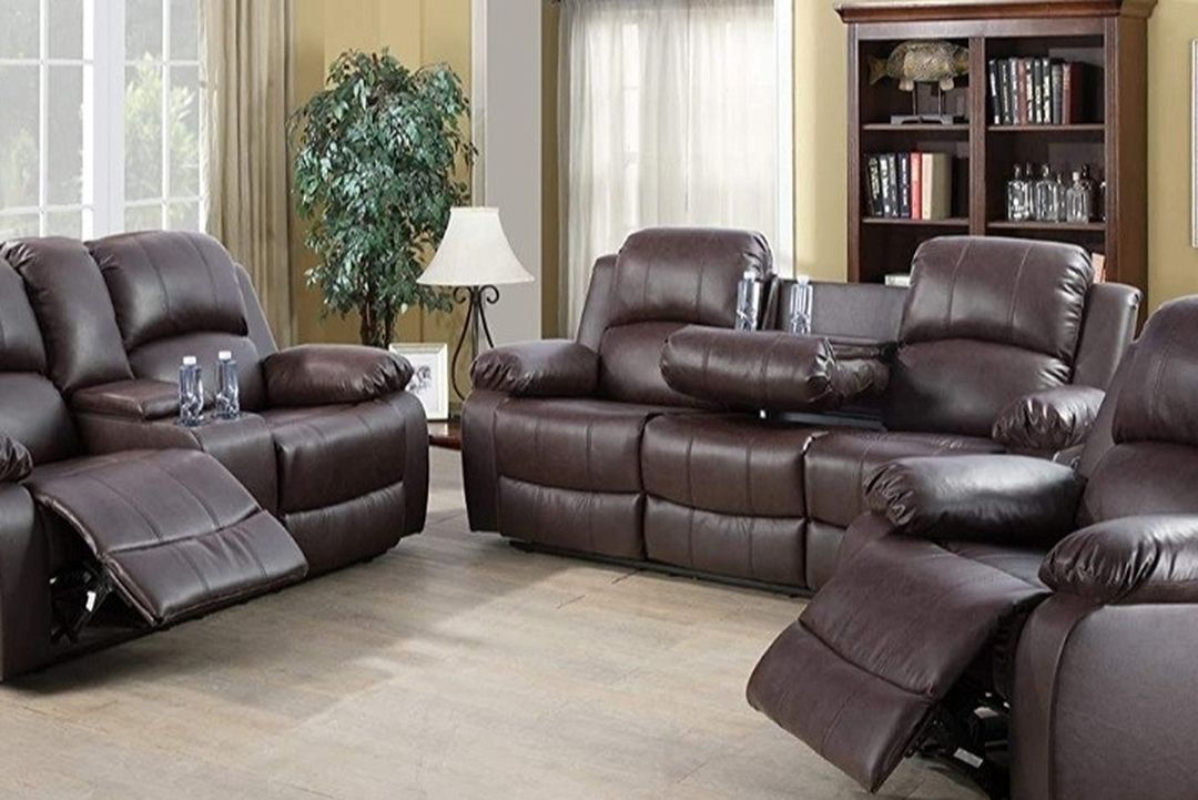 Reclining set 3pc Brown Bonded leather