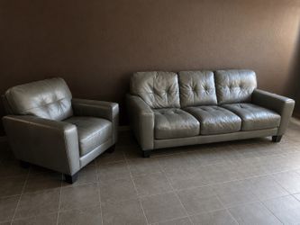 Charcoal Grey Tufted Leather Sofa & Chair Set