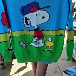 Vintage Hand-Knitted Peanuts Charlie Brown, Snoopy & Woodstock Cotton Sweater