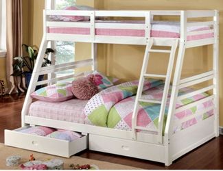 Brand New White Twin Over Full Bunk Bed w Trundle Drawers
