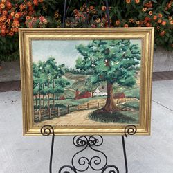 Vintage Country Scene Oil Painting. Framed And Signed