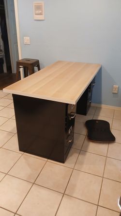 desk with file cabinets