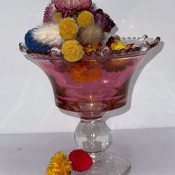 Antique Paden City ruby stained and clear pressed glass compote, Beaded Beauty #555