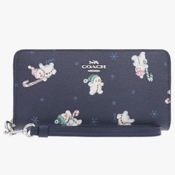 COACH CHRISTMAS ☃️SNOWMAN☃️ PRINT MIDNIGHT MULTI LONG ZIP AROUND WALLET 🌟NWOT🌟