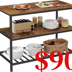 Kitchen Island with 3 Shelves, 47.2 Inches Width Kitchen Shelf with Large Worktop, Stable Steel Structure, Industrial