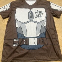 Miami Marlins x Star Wars Night Game Baseball Jersey, featuring a Mandalorian armor design. 