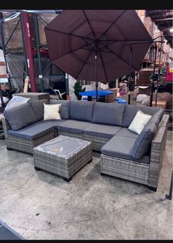 New 7 Pieces Wicker Outdoor Patio Furniture set Sectional Sofa Set ottoman table