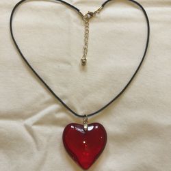 Valentines Day Necklace Large Red Heart Necklace Ruby Red Glass Heart Pendant