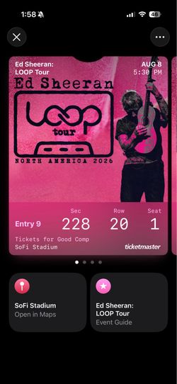 Ed Sheeran Loop Tour August 8th SoFi