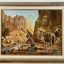 Oil painting on wood panel By Maurice Green 1983 Golddigger