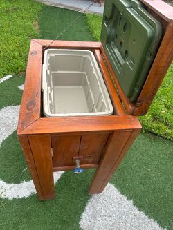 Wooden Patio Cooler with Coleman Ice Chest