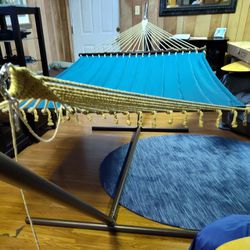  Coral Coast 13 ft. Deep Turquoise Quilted Double Hammock and Stand