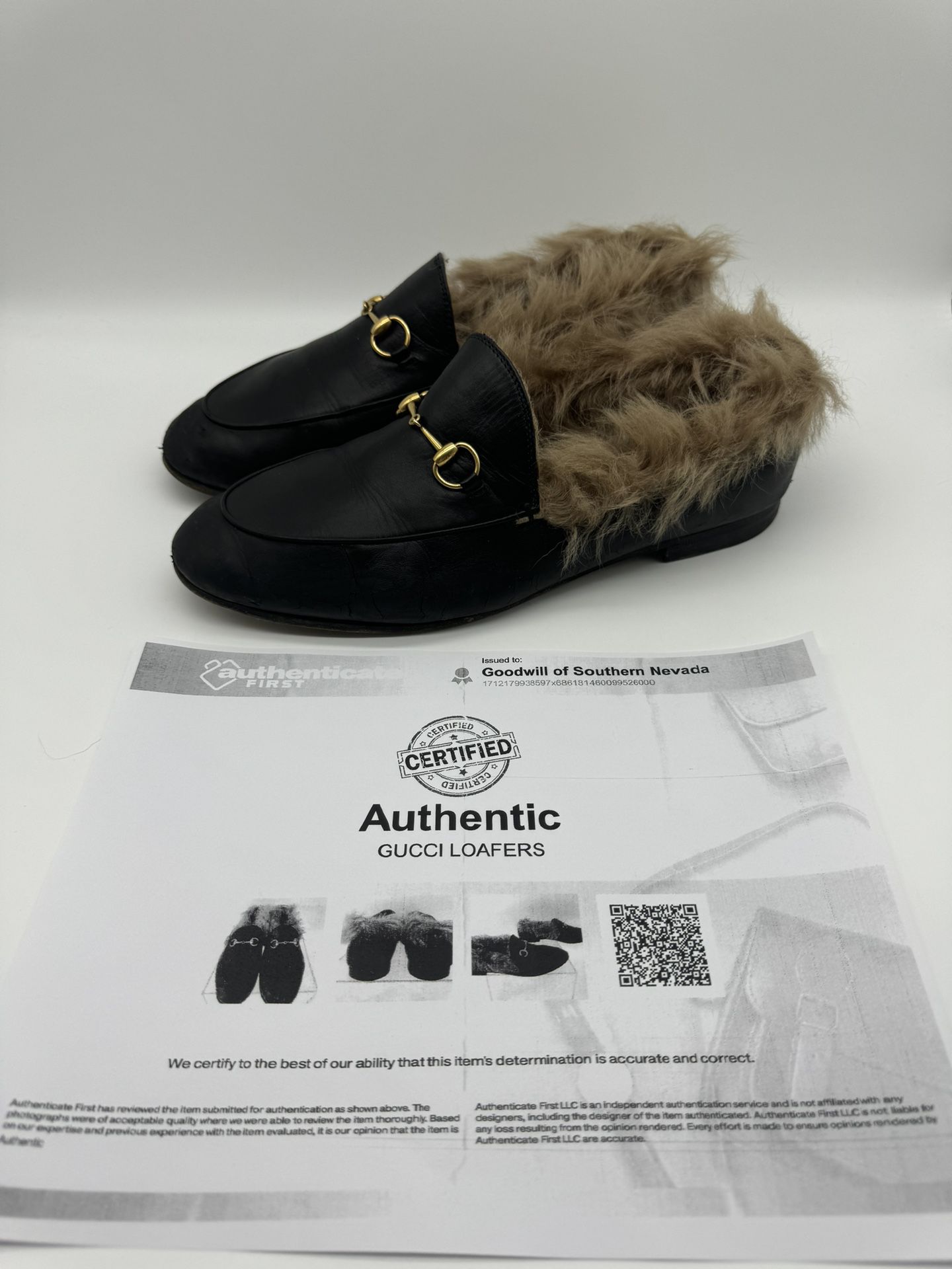 Gucci Jordaan Fur Women's Shoes Loafers Slip On Black Horsebit Sz 41.5 8.5M/10W