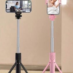 2 Pcs / 40 Inch Extendable Phone Selfie Stick  Floor Stand Designed For Live Streaming With Wireless Remote Control Smartphone Tripod, 360° Rotat