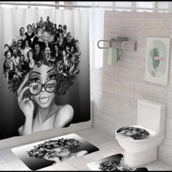 16 PC Shower Curtain, 3 PC Rug Set And 12 Hooks