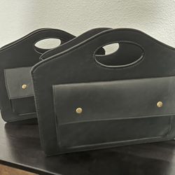 2 Black Magazine Storage Newspaper Baskets Holders 