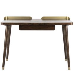 New! SAFAVIEH Parker 1-Drawer Desk | Dark Walnut & Gold, Retail $549!