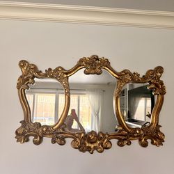 Ornate, Three-Panel shaped Antique Gold Mirror 36x54