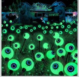 Solar Halloween Lights Outdoor 4 Pack 24 LED Green Solar Eyeball Light Newly 3-Tier Design, 2 Lighting Modes, Auto ON/OFF, IP65 Waterproof, Swaying Fi